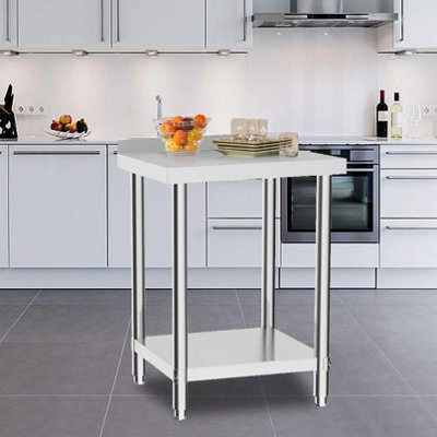 Living And Home 2 Tier 60Cm W Commercial Stainless Steel Kitchen Prep And Work Table With Backsplash from B&Q