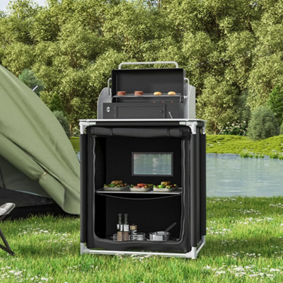 Living And Home Black Portable Outdoor Camping Bbq Picnic Kitchen Stand Unit Storage 76Cm W X 56Cm D X 114Cm H