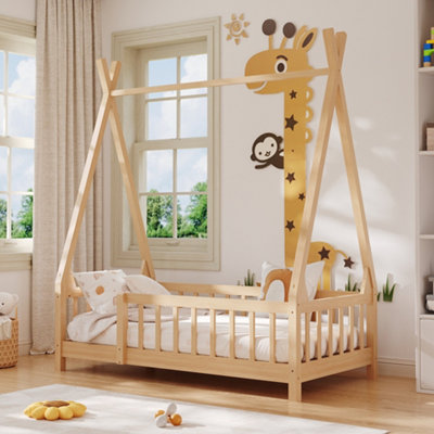 Living And Home Premium Wood House Toddler Bed Frame With Fence 1480 X 760 mm from B&Q