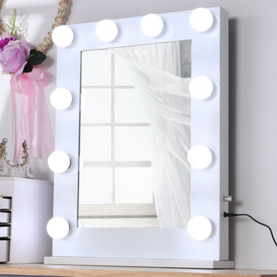 Living And Home Hollywood Rectangular Metal Tabletop Vanity Makeup Mirror With 10 Led Bulbs Dimmable from B&Q