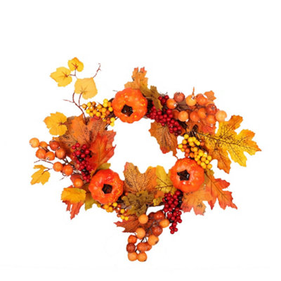 Living And Home Livingandhome Artificial Rattan Maple Leaf Autumn Christmas Wreath With Led Light And Pumpkin 40 Cm from B&Q
