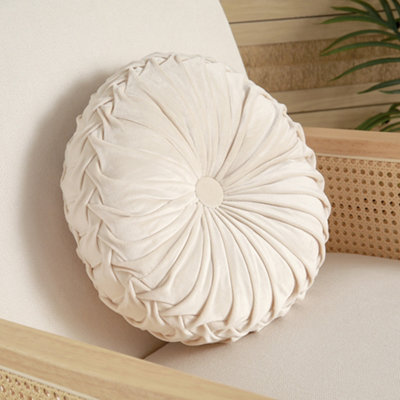 B&Q -  Beige Round Velvet Throw Pillow Sofa Cushion 45Cm