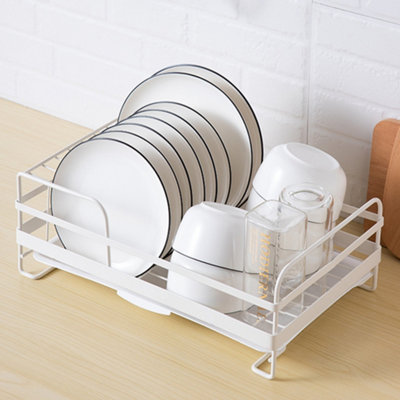 Living And Home White Kitchen Metal Dish Drainer Rack Draining Board With Removable Drip Tray