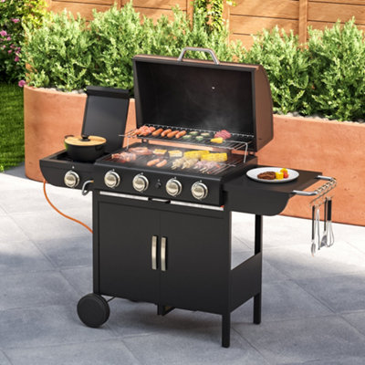 Living And Home 5 Burners Black Outdoor Bbq Propane Gas Grill With Wheels 142Cm W X 50Cm D X 102Cm H