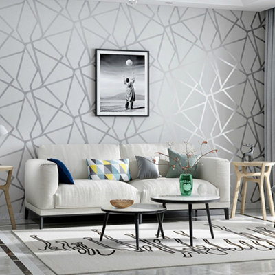Living And Home Grey Geometric Irregular Striped Effect Non Woven Fabric Patterned Wallpaper 10 M from B&Q
