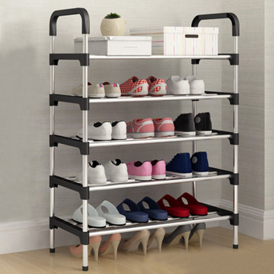 B&Q -  5 Tiers Black Freestanding Shoe Rack Shoe Storage Organizer Shelf Space Saving Display Shelves