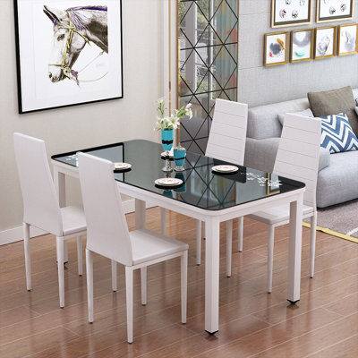 B&Q -  Set Of 4 White Dining Chairs Pu Leather Accent Chair Kitchen Chair Set For Dining Room