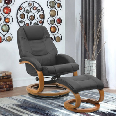 Living And Home Swivel Recliner And Footstool Set Pu Leather Upholstered Reclining Chair Armchair Lounger Chair With Ottoman,black from B&Q