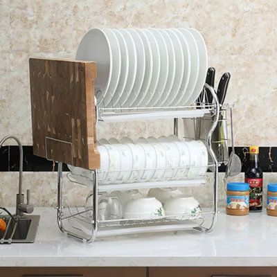 Living And Home 3 Tier Dish Drainer Rack Draining Board Cutlery Holder With Tableware Drainer Tray