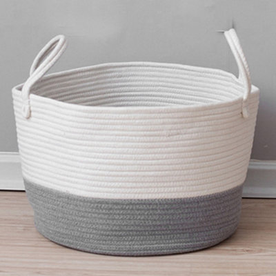 Living And Home Grey Woven Laundry Storage Basket Laundry Hamper Clothes Storage Bag Bin With Pom Poms from B&Q
