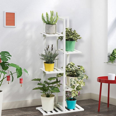 B&Q -  White 5 Tier Wooden Plant Shelving Unit Display Stand Indoor Outdoor 1030mm(H)