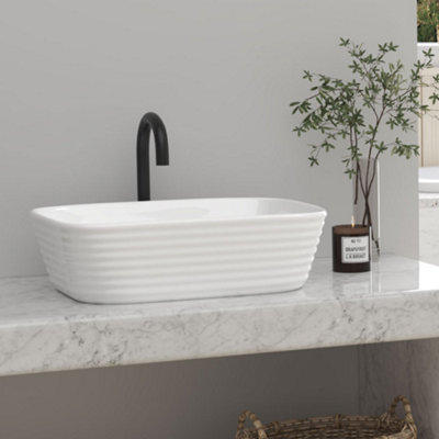 Living And Home White Rectangle Ceramic Counter Mounted Bathroom Counter Top Basin Vessel Sink W 505mm X D 385mm from B&Q