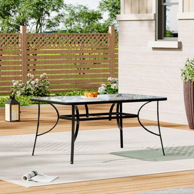 Living And Home Black Rectangular Tempered Glass Tabletop Metal Outdoor Garden Coffee Table With Parasol Hole 120Cm from B&Q