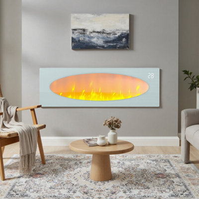B&Q -  Electric Fire Fireplace Wall Mounted Or Freestanding Panel Heater 7 Flame Colors With Wifi Remote Control 42 Inch