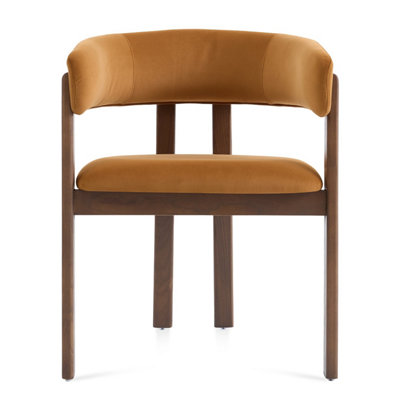  - Amara Caramel Brown Velvet Dining Chair With Walnut Effect Ash Solid Wood Frame