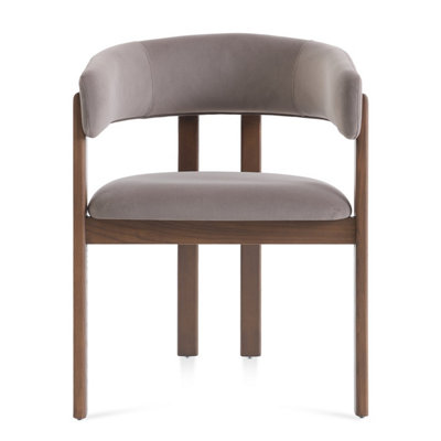  - Amara Stone Grey Velvet Dining Chair With Walnut Effect Ash Solid Wood Frame
