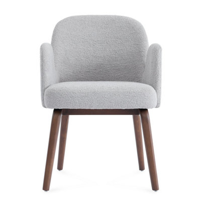  - Elano Light Grey Bouclé Dining Chair With Walnut Effect Ash Solid Wood Frame