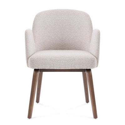  - Elano Beige Bouclé Dining Chair With Walnut Effect Ash Solid Wood Frame