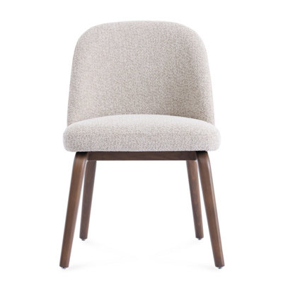  - Hearthwood Set Of 2 Beige Bouclé Dining Chairs With Walnut Effect Ash Solid Wood Frame