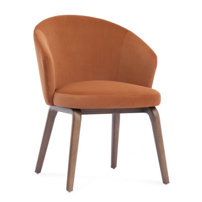  - Woodmere Rusty Orange Velvet Dining Chair With Walnut Effect Ash Solid Wood Frame