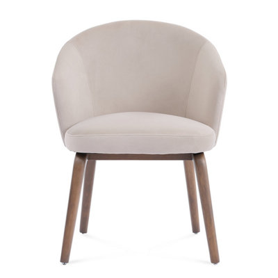  - Woodmere Beige Velvet Dining Chair With Walnut Effect Ash Solid Wood Frame