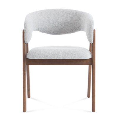 - Riverton Light Grey Bouclé Dining Chair With Walnut Effect Ash Solid Wood Frame