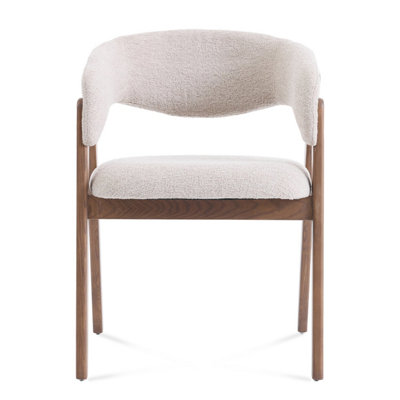  - Riverton Beige Bouclé Dining Chair With Walnut Effect Ash Solid Wood Frame