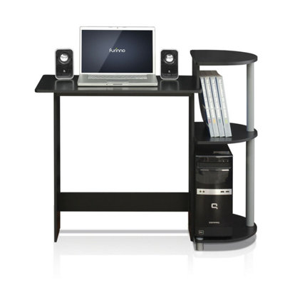 Walplus Furinno Compact Computer Desk With ShelvesBlack/grey from B&Q