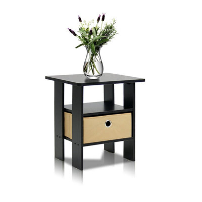 Walplus Andrey End Table Nightstand With Fabric Bin DrawerCompact Storage Side TableEspresso/brown from B&Q