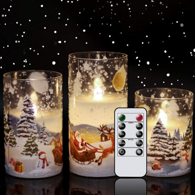 Eldnacele Christmas Santa Sleigh Led Pillar Candles Flickering Flameless Glass With Remote Control Timer Battery Operated Real from B&Q