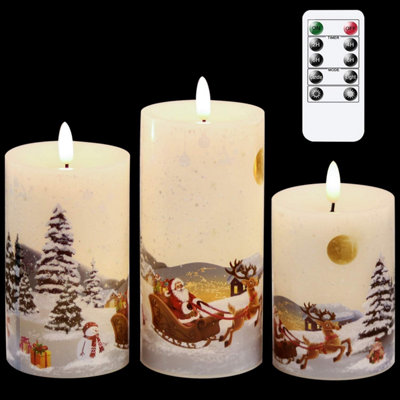 Eldnacele Christmas Flameless Candles Flickering With Remote Timer 3 D Wick Snowman Stanta Scene Real Wax Led For Home Decoration from B&Q