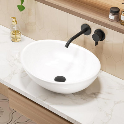 Billtix Countertop BasinCeramic Bathroom Wash BasinOval Cloakroom Vessel Sink Bowl Vanity Sink White Art Deco Basin from B&Q