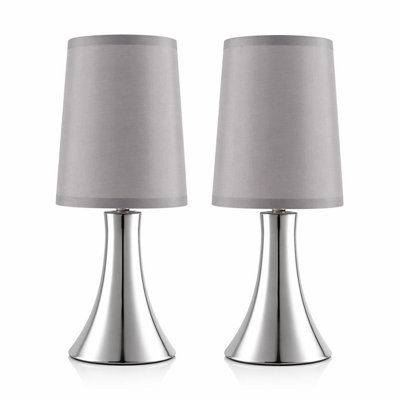 Billtix Set Of 2 Grey Touch Table Lamps Dimmable Led Bedside Lamps Chrome Base Fabric Shade from B&Q