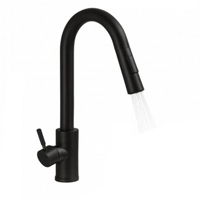 Billtix Black Kitchen Mixer TapModern Kitchen Sink Mixer Taps Pull Out 360 Swivel Spout Spray Single Lever from B&Q