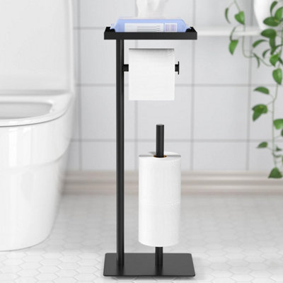 Billtix Free-Standing Toilet Roll Holder With Top Storage ShelfBlack Toilet Paper Holder Stand,floor Standing Toilet Roll Holder from B&Q