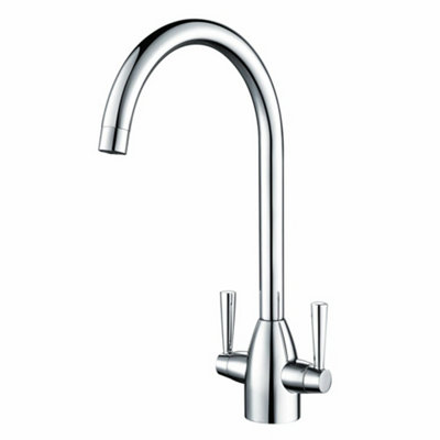 Billtix Kitchen Mixer TapHigh Arc Swivel Spout Dual Lever Kitchen Tap 1 Hole Kitchen Sink Tap Modern Mixer Tap Chrome from B&Q
