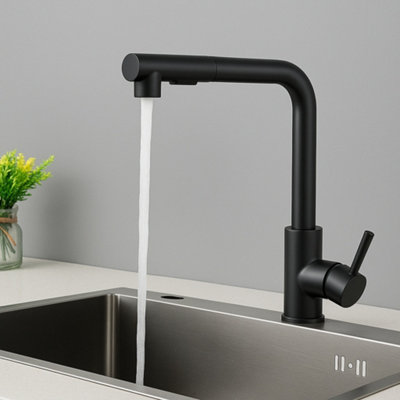 Billtix Matte Black Pull Out Kitchen Mixer Tap Single Lever Swivel Spout Brass Sink Faucet from B&Q