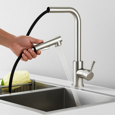 Billtix Chrome Pull Out Kitchen Mixer Tap Single Lever Swivel Spout Brass Sink Faucet from B&Q