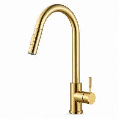 Billtix Brushed Gold Pull-Out Kitchen Mixer Tap 360 Swivel Spout Sink Faucet With Spray Function from B&Q