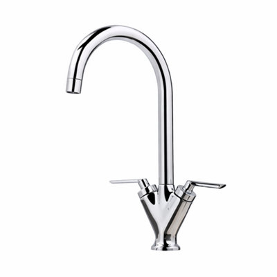 B&Q -  Twin Lever Kitchen Mixer Tap ChromeSwivel Spout Dual Flow Sink Faucet