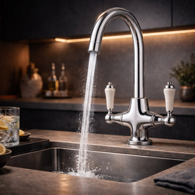 Billtix Kitchen Mixer Tap High Arc1 Hole Swivel Spout Twist Lever Kitchen Sink TapModern Kitchen Tap Chrome from B&Q