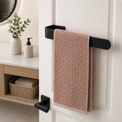 Billtix 37Cm Self Adhesive Towel Rail Stainless Steel Bathroom Hand Towel Holder No Drill Wall Mounted Towel Rack,black from B&Q