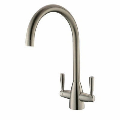 Billtix Kitchen Mixer TapHigh Arc Swivel Spout Dual Lever Kitchen Tap 1 Hole Kitchen Sink Tap Modern Mixer Tap Brushed Nickel from B&Q
