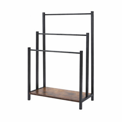 Billtix Freestanding 3 Bar Metal Towel Rack With ShelfIndustrial Bathroom Storage StandIn Black. from B&Q