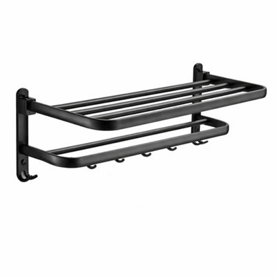 Billtix Black Double Tier Towel Rail HolderWall Mounted Bathroom Rack Shelf With Hook from B&Q