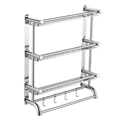 Billtix Wall Mounted 3 Tier Bathroom Towel Rack With Storage ShelvesTowel Rail & HooksIn Chrome. from B&Q