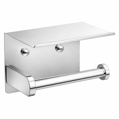 Billtix Toilet Roll Holder Wall Mounted With ShelfStainless Steel Toilet Paper HolderSelf Adhesive Storage Holder Chrome from B&Q