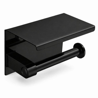 Billtix Toilet Roll Holder Wall Mounted With Shelf Stainless Steel Toilet Paper Holder Bathroom Tissue Roll Storage Black from B&Q
