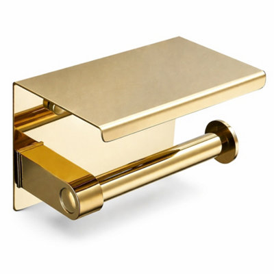 Billtix Toilet Roll Holder Wall Mounted With Shelf Stainless Steel Toilet Paper Holder Bathroom Tissue Roll Storage In Gold from B&Q