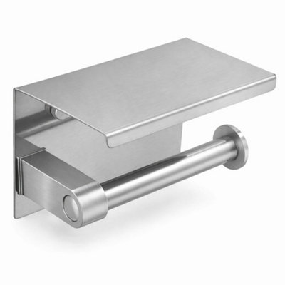 Billtix Toilet Roll Holder Wall Mounted With Shelf Stainless Steel Toilet Paper Holder Bathroom Tissue Roll Storage Silver from B&Q